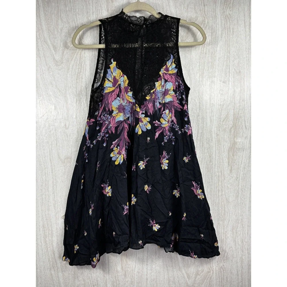 Free People Marsha Lace Mini Dress Women's‎ XS Black Floral Boho Romantic NWT